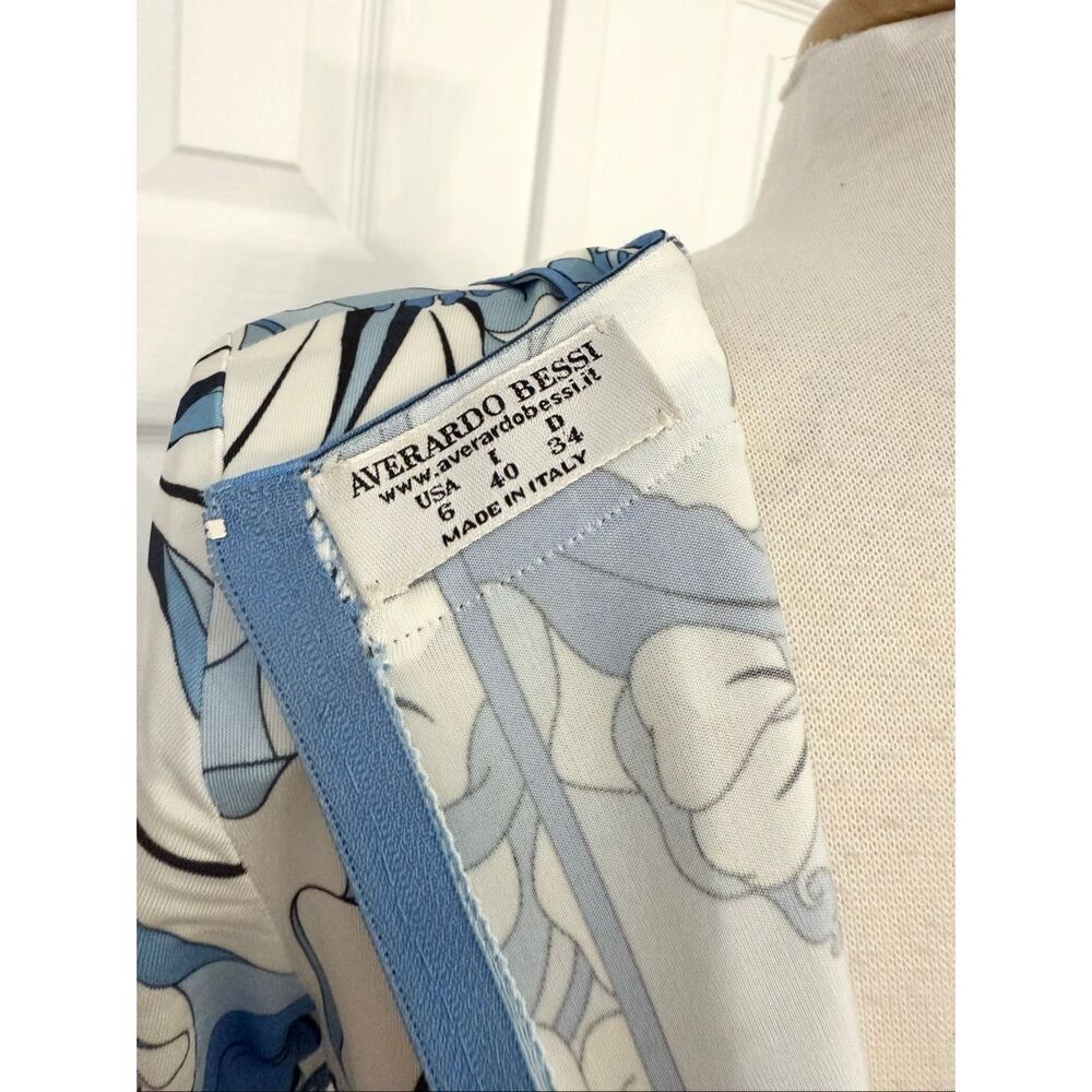 Averardo Bessi Abstract Blue White Italian Made Floral Print A-Line Dress Size 6 - Picture 4 of 6